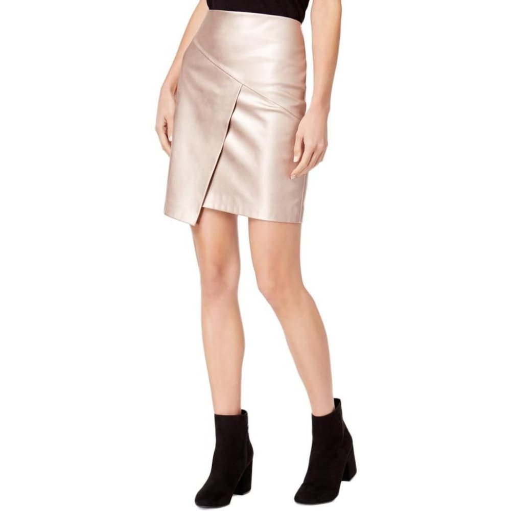~Rose Gold Faux-Leather Metallic Crossover Skirt~